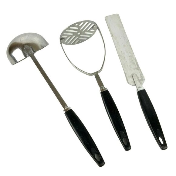 Ekco Kitchen Utensil Lot of 3 Ladle Masher Spreader Stainless Steel Black Handle - Picture 4 of 4